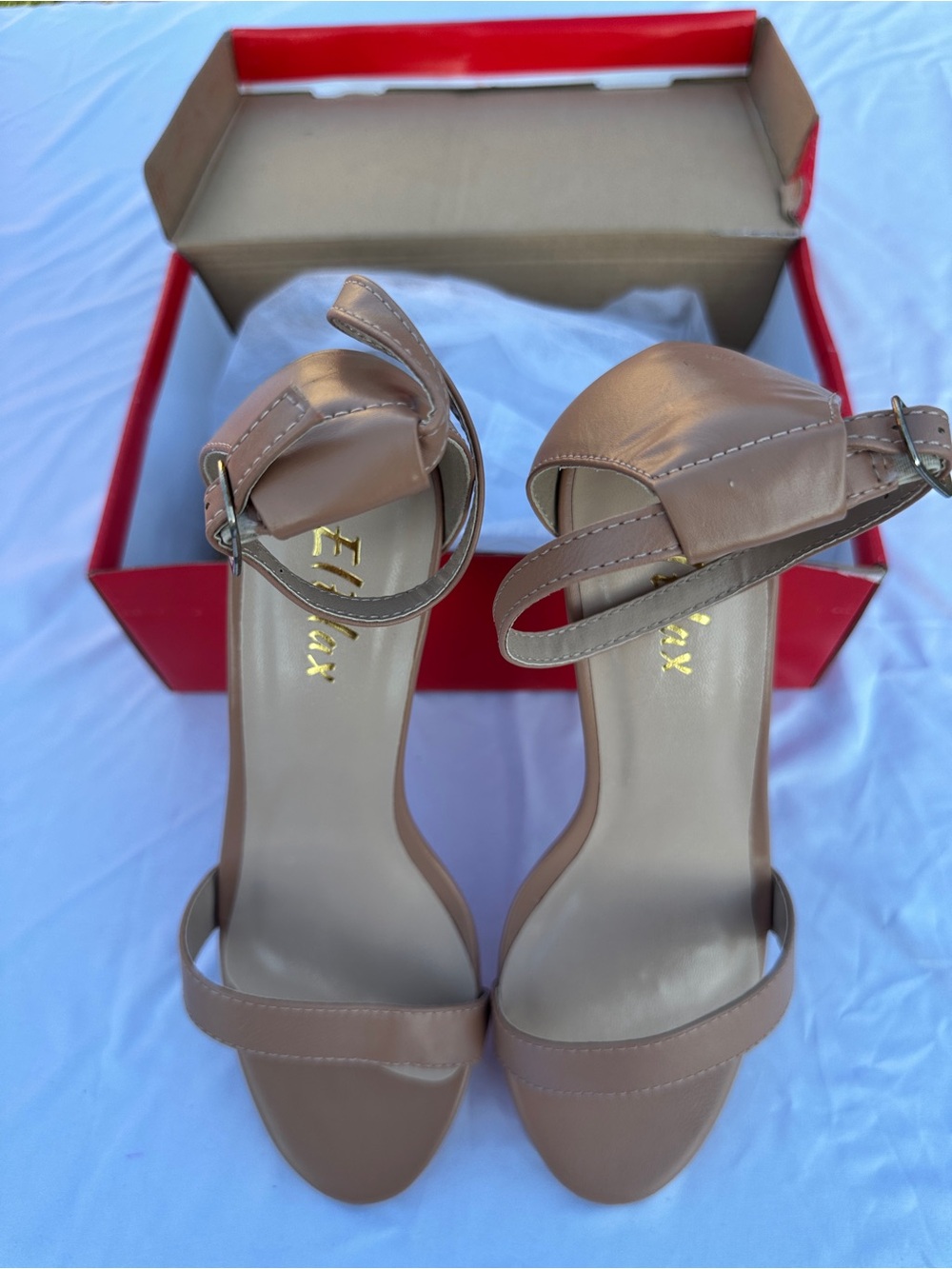 Nude Block Heel Ankle Strap Sandals Size 8 El Elax